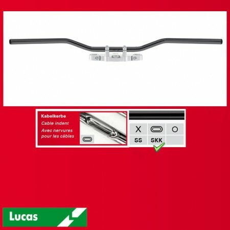 Stahllenker "Flyerbar", Stahl, schwarz 1 ZOLL (25,4 MM) mit Kabelkerben, Breite: 970mm
