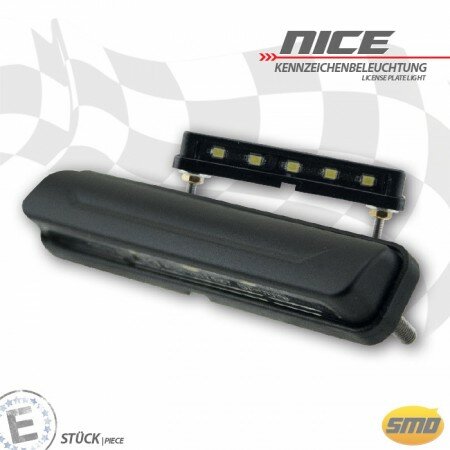 LED-Kennzeichenbeleuchtung "Nice" | ABS | schwarz Maße: B 69 x H 12 x T 15mm | Bolzen M3 | E-geprüft