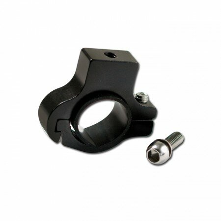 Universal Halteschelle | schwarz-Alu | Ø 22-25mm M6 Bohrung | 2 x Schraube M6 | Gummistreifen