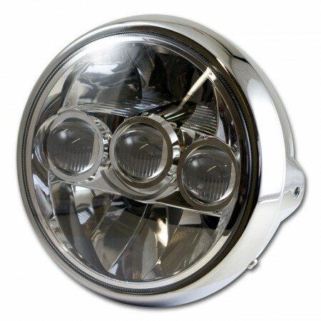 LED-Scheinwerfer "Fargo" 7" | chrom British Style | seitlich M8 | E-geprüft