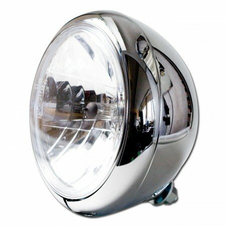 H4-Scheinwerfer "HD-Style" 7" | chrom Standlicht 4W | unten M12 | E-geprüft