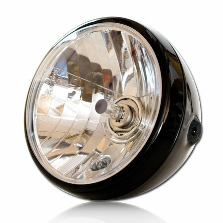 H4-Scheinwerfer "Nevo" 7" | schw. Glanz | Klarglas Standlicht 4W | seitlich M8 | E-geprüft