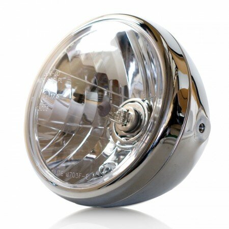 H4-Scheinwerfer "Nevo 7" | chrom | Klarglas Standlicht 5W | seitlich M8 | E-geprüft