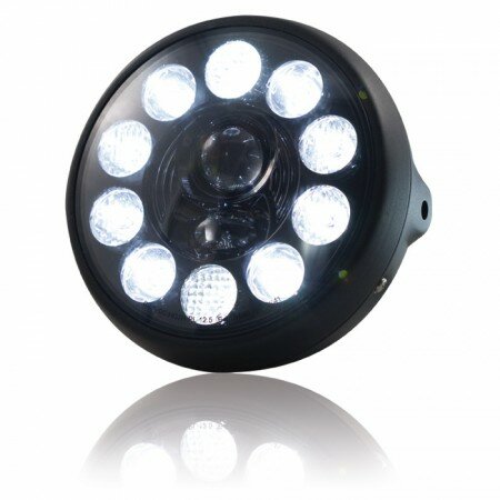 LED-Scheinwerfer "British Style" 7" | schwarz 10 LEDs | seitlich M8 | E-geprüft