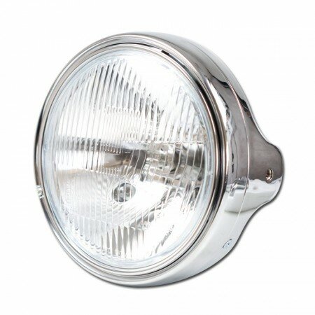 Scheinwerfer "LTD-Style" 7" | H4 12V 60/50 | 5W Chrom | Streuglas | seitlich M8 | E-geprüft