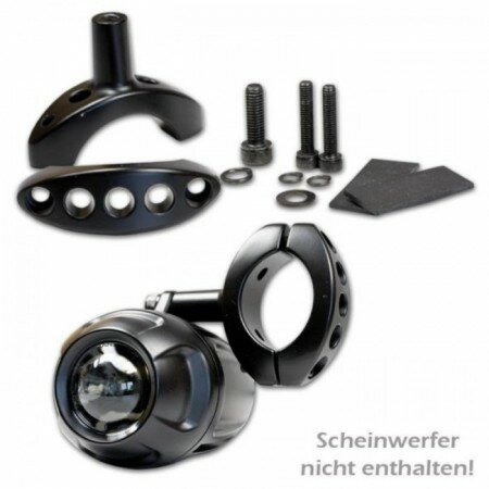 Halteklemme Scheinwerfer | Motorrad | schwarz Aluminium | Schellenweite ca. Ø 35-50 mm