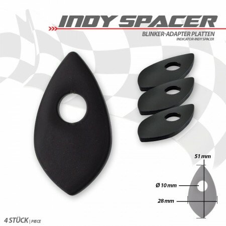 Indy Spacer | Honda | schwarz | Stahl VPE 4 Stck | Maße: L51 x B28mm
