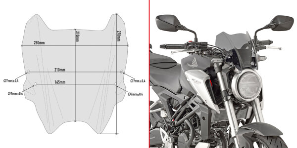 GIVI Windschild - getönt - 210x280 mm (HxB) - mit ABE - für Honda CB 125 R / CB 300 R (18-22)
