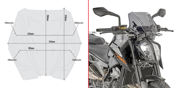 GIVI Windschild - getönt - 250 x 310 mm (HxB) für KTM Duke 790 (18-20) ABE/ 890 (21-23) ABE i.V