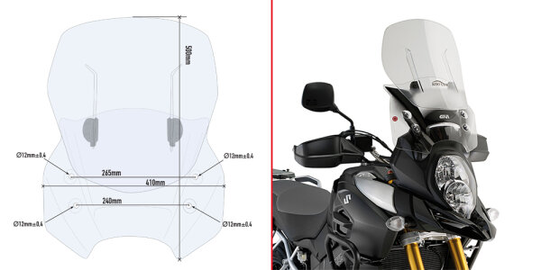 GIVI Airflow Windschild transparent, 380-500 mm hoch, 410 mm breit für Suzuki DL 1000 V-Strom (14-19)