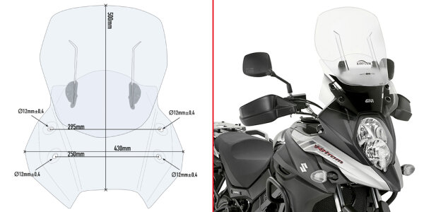 GIVI Airflow Windschild transparent, 500x430 mm (HxB) - für Suzuki DL 650 V-Strom (17-23) - mit ABE