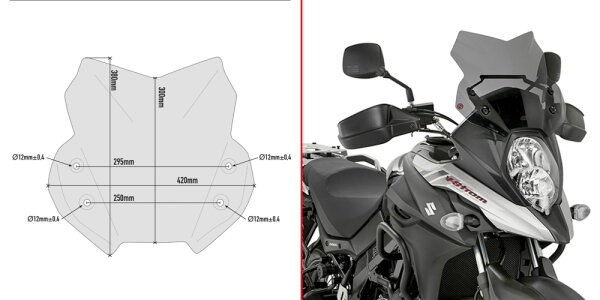 GIVI Windschild getönt, 300 mm hoch, 420 mm breit für Suzuki DL 650 V-Strom (17-23), mit ABE