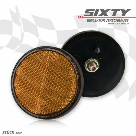 Reflektor "Sixty" | rund | gelb | mit Rand Maße: Ø 60 x H 10mm | Bolzen M6 | E-geprüft
