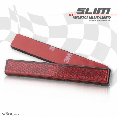 Reflektor "Slim" | rechteckig | rot | mit Rand Maße: 100 x 13 mm | selbstklebend | E-geprüft