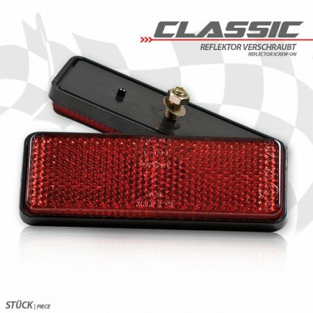 Reflektor "Classic" | rechteckig | rot | mit Rand Maße: 90 x 35 x 9mm | Bolzen M5 | E-geprüft