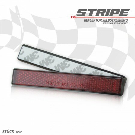 Reflektor "Stripe" | rechteckig | rot | mit Rand Maße: 102,5x 15,3 x7mm | selbstklebend | E-geprüft
