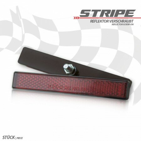 Reflektor "Stripe" | rechteckig | rot | mit Rand Maße: 102,5 x 15,3 x 7mm | Bolzen M5 | E-geprüft