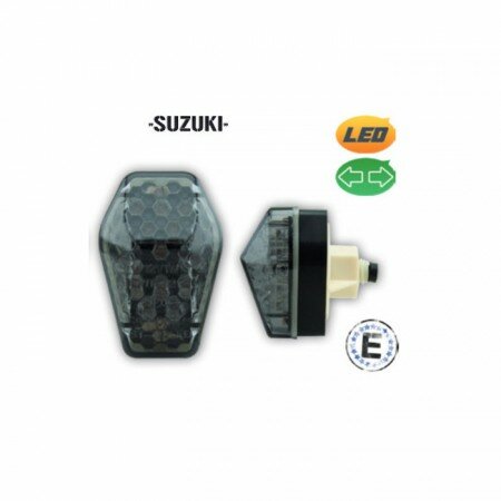 LED-Verkleidungsblinker "Suzuki" | getönt | Paar  Maße: 45x30x20mm | mit Distanzhülse | E-geprüft