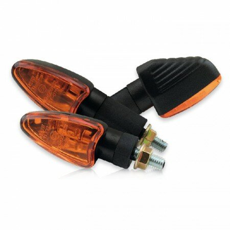Mini-Blinker "Arrow Grooved" | schwarz | kurz gelbes Glas | M8 | E-geprüft