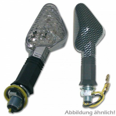 LED-Blinker "Trento" | chrom | klar | E-geprüft M10 | Gummiarm 55 x 30 mm