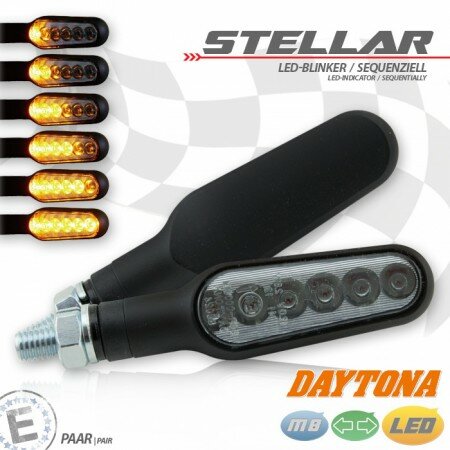 LED-Blinker "STELLAR" | SEQ | Alu | schwarz M8 | Paar | L78 x T23 x H16mm | getönt | E-geprüft