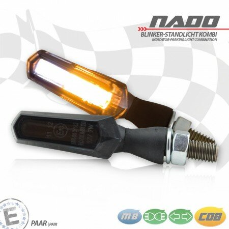COB-Blinker Standlichtkombi "Nado" | Alu | schwarz M8 | Paar | L48 x T18 x H20mm | getönt | E-geprüft