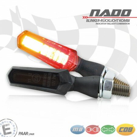 COB-Blinker Rücklichtkombi "Nado" | Alu | schwarz M8 | Paar | L48 x T18 x H20mm | getönt | E-geprüft