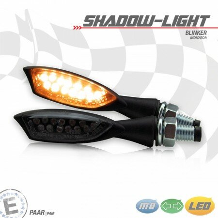 LED-Blinker "Shadow light" | Alu | schwarz M8 | Paar | L65 x B16 x H14mm | getönt | E-geprüft