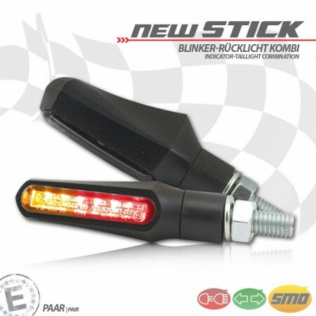 SMD-Blinker/RL "New Stick" | schwarz | getönt M8 | Paar | L49,5 x B18 x H25mm | E-geprüft