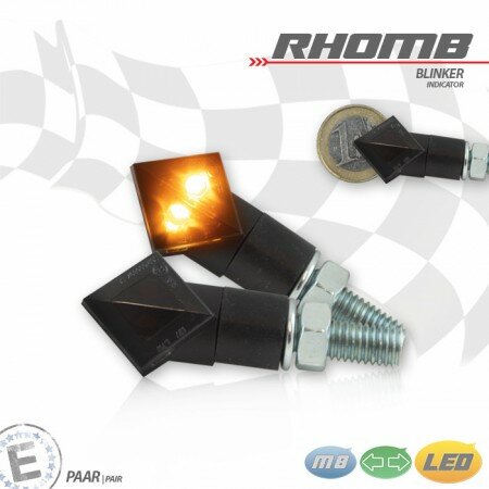 LED-Blinker "Rhomb" | Alu | schwarz M8 | Paar | L59 x B18 x H22 mm | get | E-geprüft
