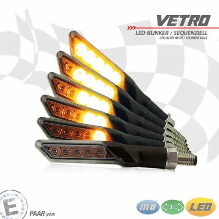 LED-Blinker "VETRO" | SEQ | Alu | schwarz M8 | Paar | L10 x T16 x H18mm | getönt | E-geprüft