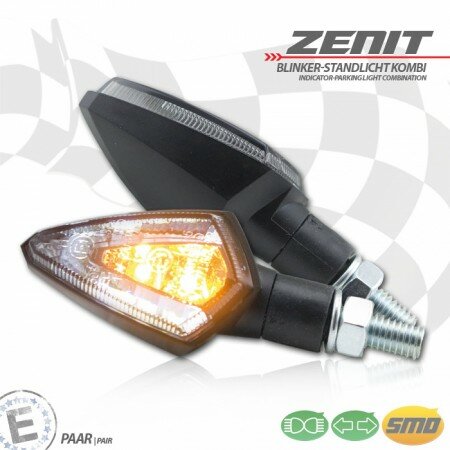LED-Blinker Standlichtkombi "Zenit" | schwarz M8 | Paar | L53x T30 x H27mm | getönt | E-geprüft