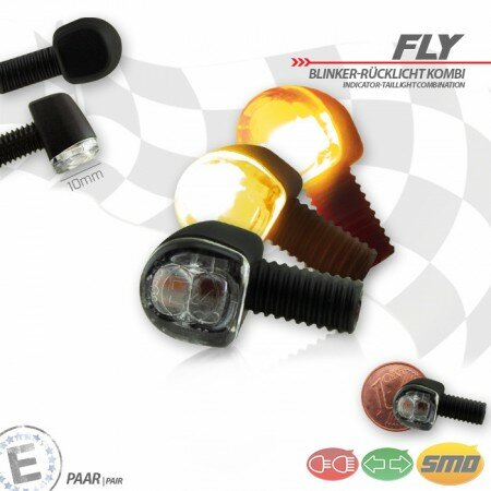 SMD-Blinker-RL Kombi "Fly" | Alu | schwarz M6 | Paar | B10 x H10 x T14mm | klar | E-geprüft