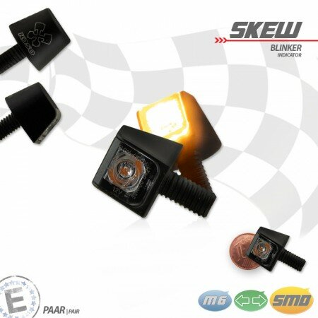 SMD-Blinker "SKEW" | Alu | schwarz M6 | Paar | B10 x H12 x T16mm | klar | E-geprüft