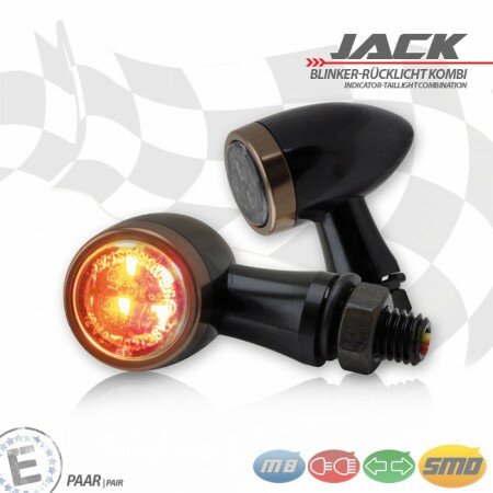 SMD-Blinker/RL-Set "Jack" | schwarz | Alu | M8 Zierring kupfer | getönt | Ø22xT37mm | E-geprüft