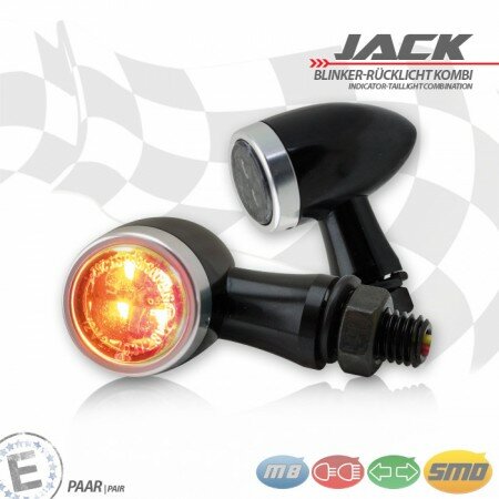 SMD-Blinker/RL-Set "Jack" | schwarz | M8 | Alu Zierring silber | getönt | Ø22xT37mm | E-geprüft