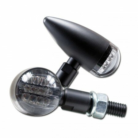 LED-Blinker "Mini Bullet" | ALU | schwarz | getönt Maße: Ø 25mm L 43 x T 60mm | M8 | E-geprüft