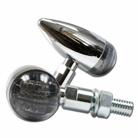 LED-Blinker "Mini Bullet" | Alu | chrom | getönt Maße: Ø 25mm L 43 x T 60mm | M8 | E-geprüft