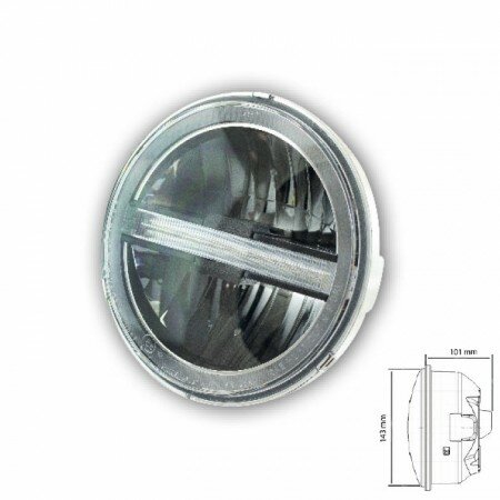 Scheinwerfereinsatz-LED+TFL "Horizon" | 5-3/4" Ø=143mm | Klar | Reflektor chrom | E-geprüft