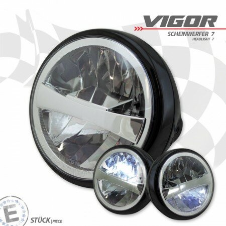 LED-Scheinwerfer "Vigor" 7" | klar | schwarz matt M8 seitlich | Nevo Style | Klarglas | E-geprüft