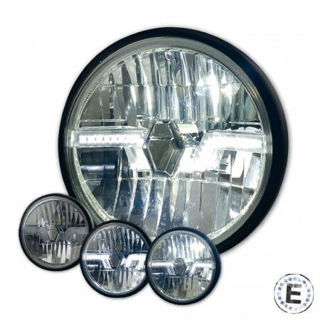 LED-Scheinwerfer "Flash" 7" | klar | chrom M8 seitlich | British Style | Klarglas | E-geprüft