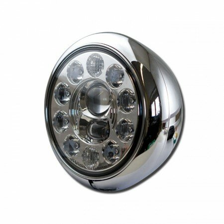 Scheinwerfer | LED | 7" | HD-Style | chrom | 10 LEDs | unten M12 | E-geprüft
