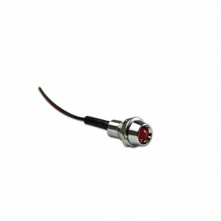 Mini-Kontrollleuchte 12V | 20mA | chrom | Farbe: rot | Ø 8mm