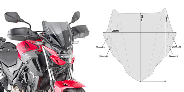 GIVI Windschild getönt, 280 x 365 mm (HxB), ABE 38665 für Honda CB 500 F (19-23), Kawasaki Z 900 (20-23)