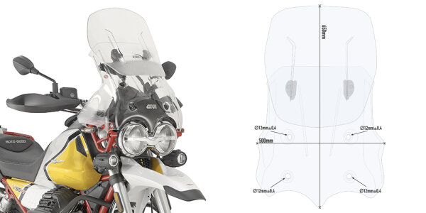 GIVI Airflow Windschild- transparent - max. 650x500 mm (HxB) - mit ABE - für Moto Guzzi V85 TT (19-23)