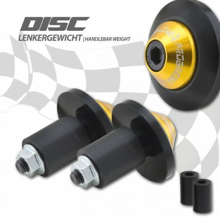 Lenkergewichte "Disc" | Alu | schwarz / gold Paar | 7/8"+1" Lenker mit I Ø 14-19mm | Ø 35mm