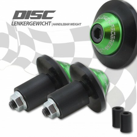 Lenkergewichte "Disc" | Alu | schwarz / grün Paar | 7/8"+1" Lenker mit I Ø 14-19mm | Ø 35mm