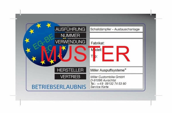 Miller EG/BE Servicekarte (ABE)  Servicekarte in Scheckkarten-Ausführung