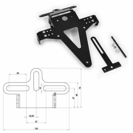 Kennzeichenhalter | UNIVERSAL | Typ 6 | schwarz verstellbar | schwarz | inkl. Reflektorhalter