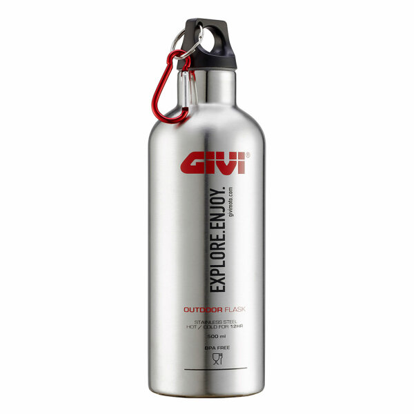 GIVI Thermo Trinkflasche aus Edelstahl BPA frei mit Karabinerhaken eloxiertem Aluminium BPA frei